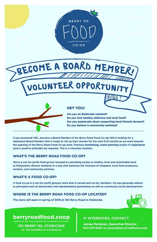 Berry Rd Food Co-op Board Member Outreach poster