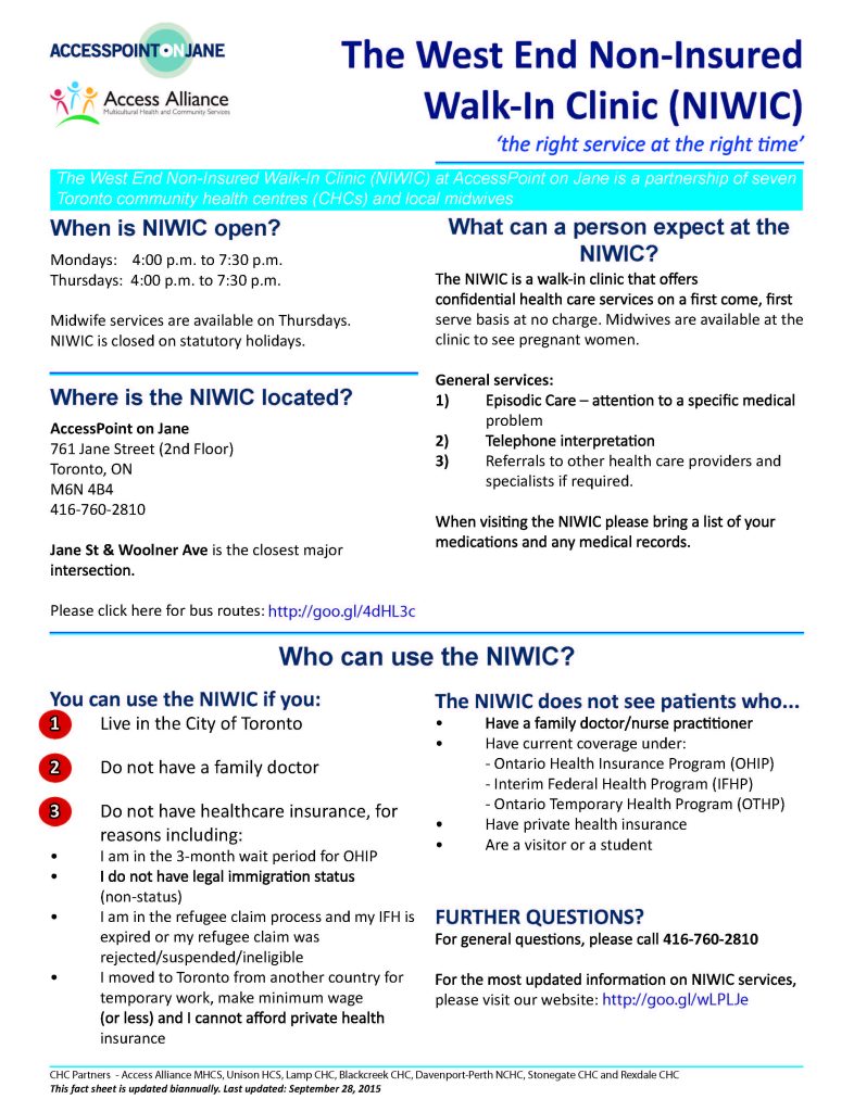 Walk In Clinics For Non Insured info sheet
