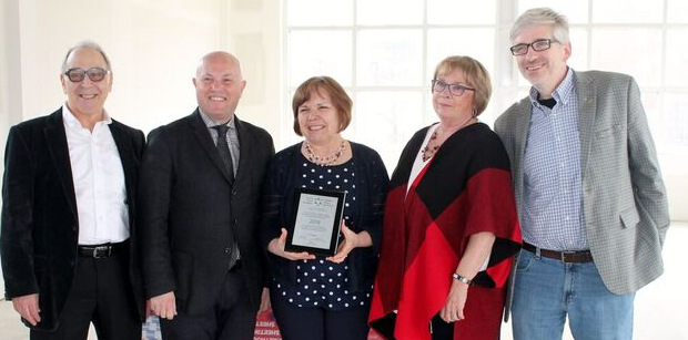 Photo:  Lou Pike Board Member, Bev Leaver, Stonegate CHC Executive Director, Peter Milczyn, MPP Etobicoke-Lakeshore, Lynda McColl, Board Chair and Hugh Williams, Board Vice-Chair